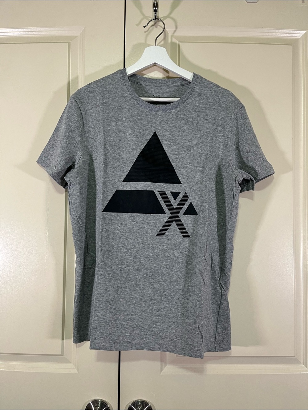 Armani Exchange Gray Crewneck T-Shirt with Black Geometric Logo